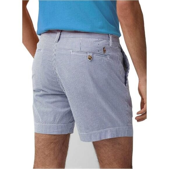 NWT POLO Ralph Lauren Men's 9" Striped Classic Fit Shorts Size 52 B Blue / White - Picture 2 of 9